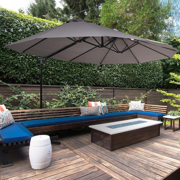 FIROMO Patio Umbrella 14' Steel Rectangular Outdoor Double