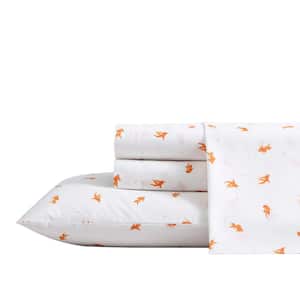 Goldfish 3-Piece Bright Orange Percale Cotton Twin XL Sheet Set