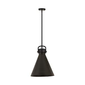 Newton Cone 100-Watt 1-Light Matte Black Shaded Mini Pendant Light with Metal Shade