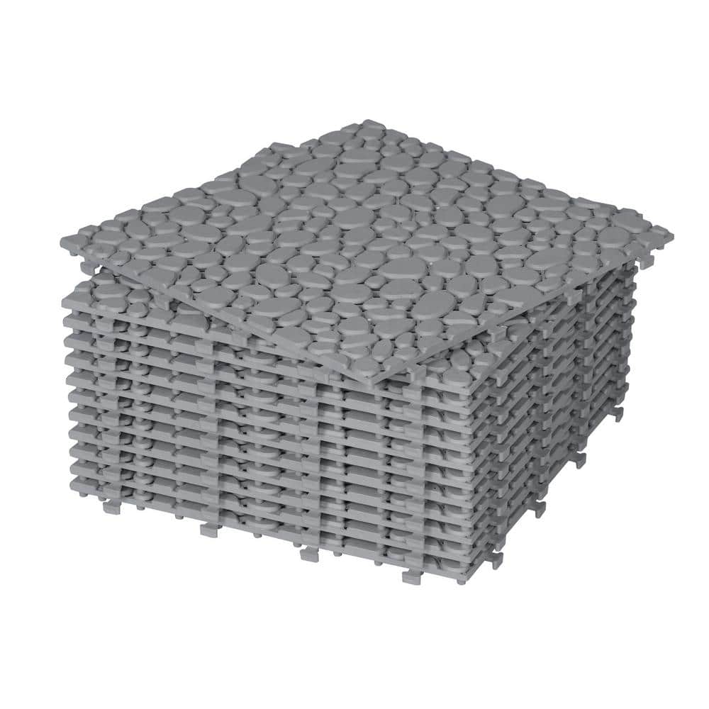 12 in. Gray Plastic Interlocking Deck Tiles, Pebble Stone Pattern All Weather Anti-slip Outdoor Deck Tiles, 12-Pack price history on PriceWatchPro