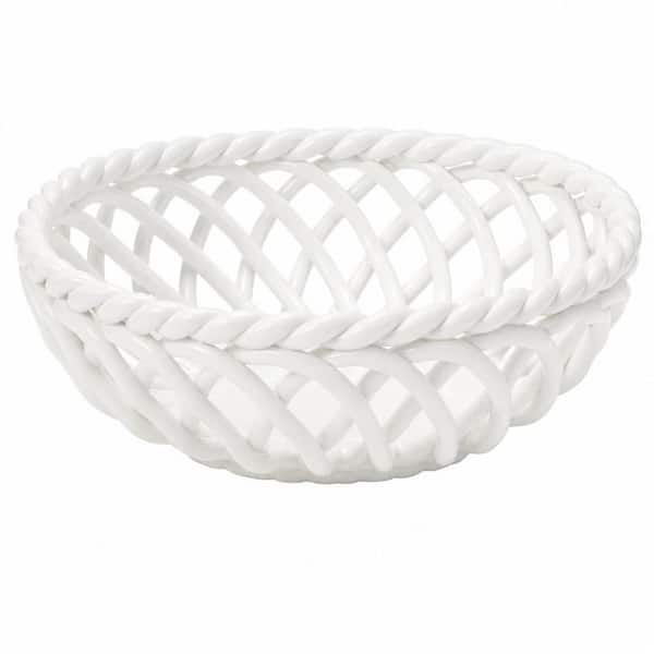 1 Piece 9.7 in. White Ceramic Fruit Bowl with Holes, Fruit Vegetable Holder Serving Bowl for Kitchen Table Countertop