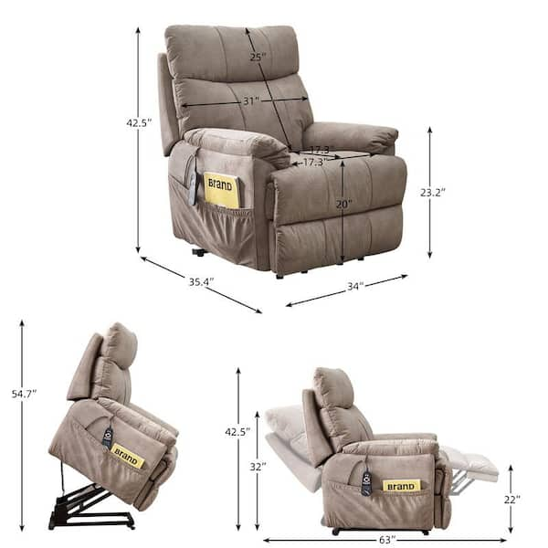 Electric Power Fabric Padded Lift Massage Chair Recliner Sofa-Beige