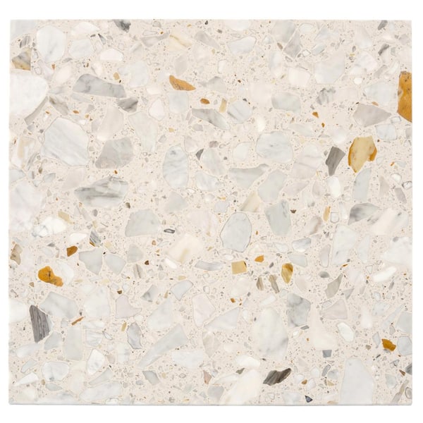 Terraforma 24 in. x 24 in. Polished Ivory White and Gray Marble Terrazzo Wall and Floor Tile (15.5 sq. ft./Case)-4 Pack