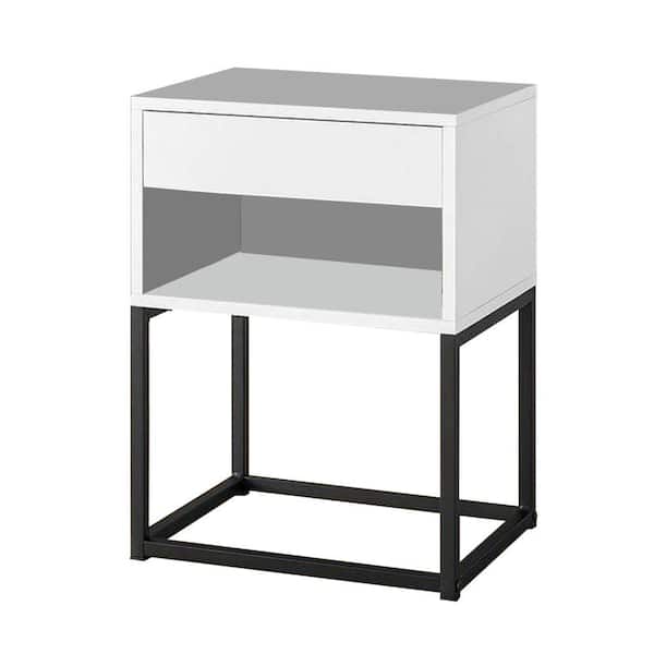 Benjara White and Black 1-Drawer 35.43 in. Wooden Nightstand