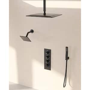 SerenityFlow Shower System 7-Spray 16 and 6 in. Dual Ceiling Mount Fixed and Handheld Shower Head 2.5 GPM in Matte Black