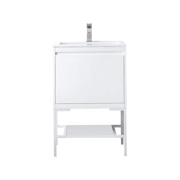 James Martin Vanities Milan 23.6 in. W x 18.1 in. D x 36 in. H Bathroom Vanity in Glossy White with Glossy White Composite Top