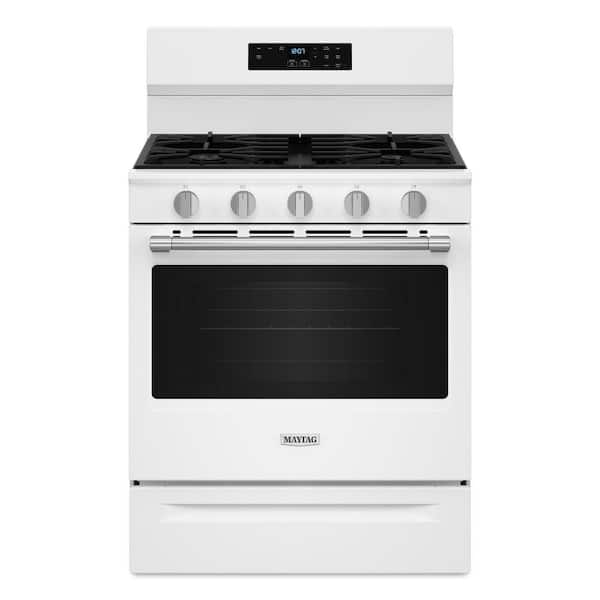 Maytag 30 in. 5-Burners Freestanding Gas Range in White with Power ...