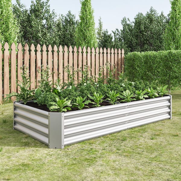 Stelsa 70 in. Silver Metal Rectangular Outdoor Patio Garden Raised Bed