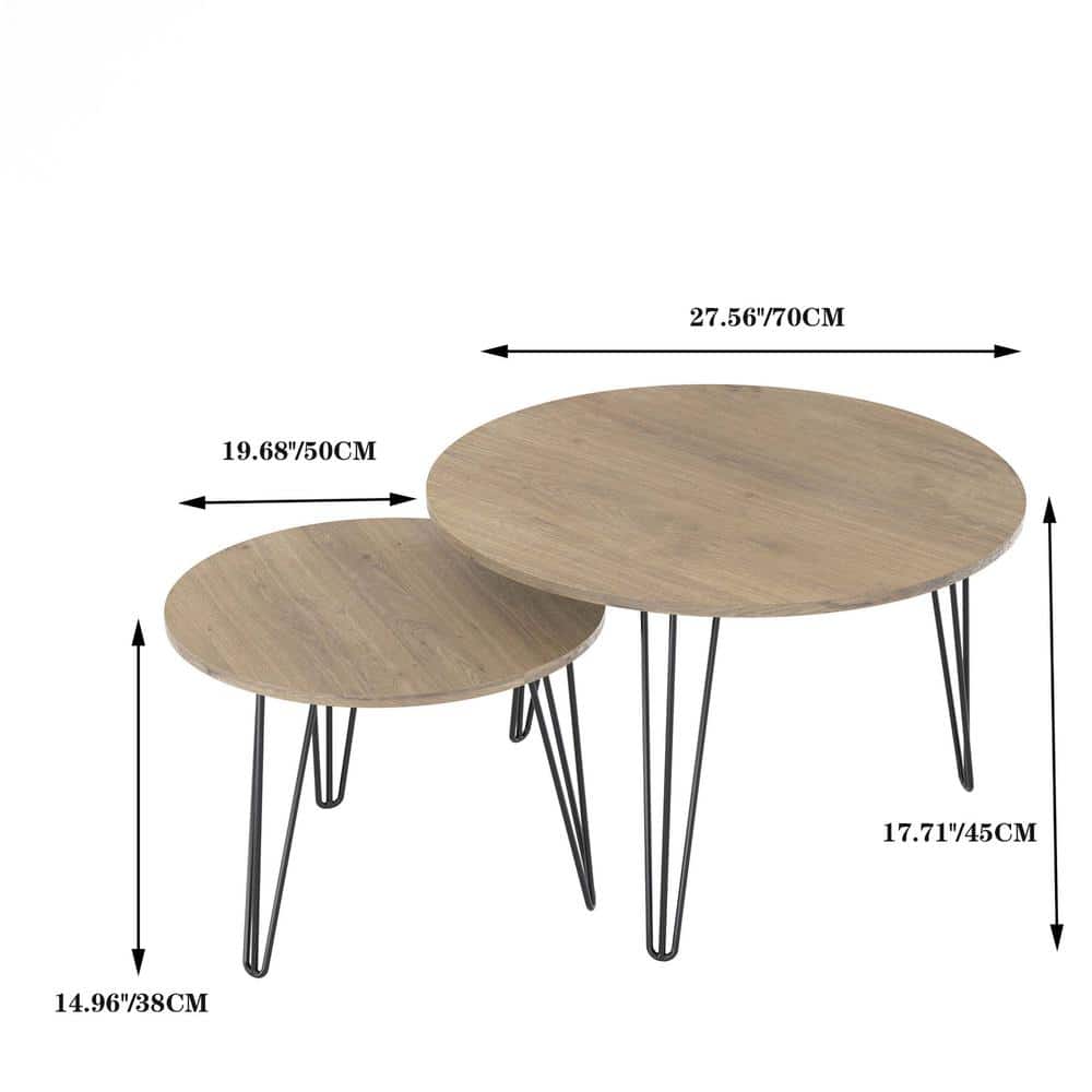 Rustic Brown Round Nesting Coffee Table Set with MDF Top
