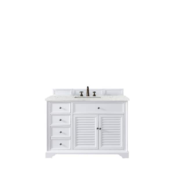 James Martin Vanities Savannah 48 in. W x 23.5 in. D x 34.3 in. H Single Vanity in Bright White with Quartz Top in Eternal Jasmine Pearl