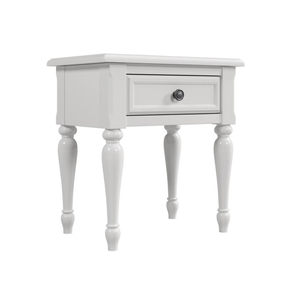 Polibi 1Drawer White Solid Wood Nightstand with for Nursery, Kid's