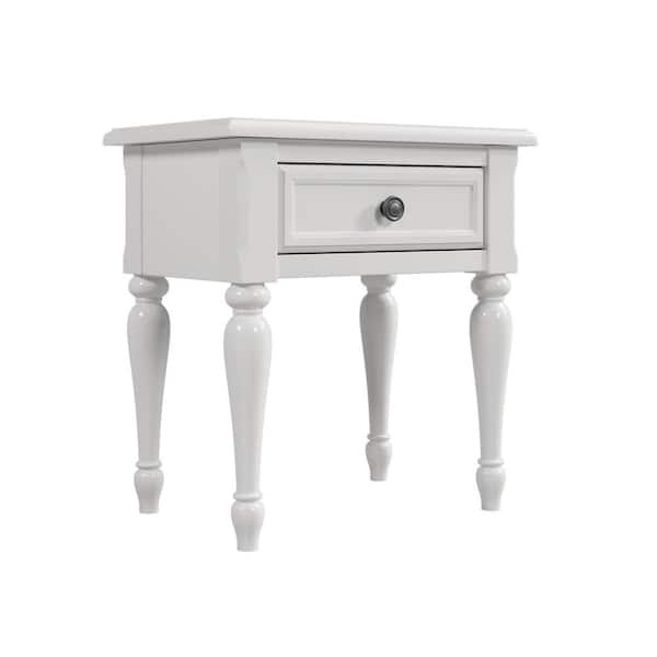 Polibi 1-Drawer White Solid Wood Nightstand with for Nursery, Kid's Room, Bedroom 24 in.W