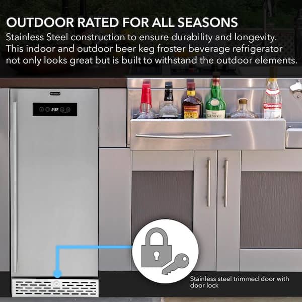 15 in. 115 Can Beer Keg Froster Beverage Cooler With Refrigerator Lock In Stainless Steel