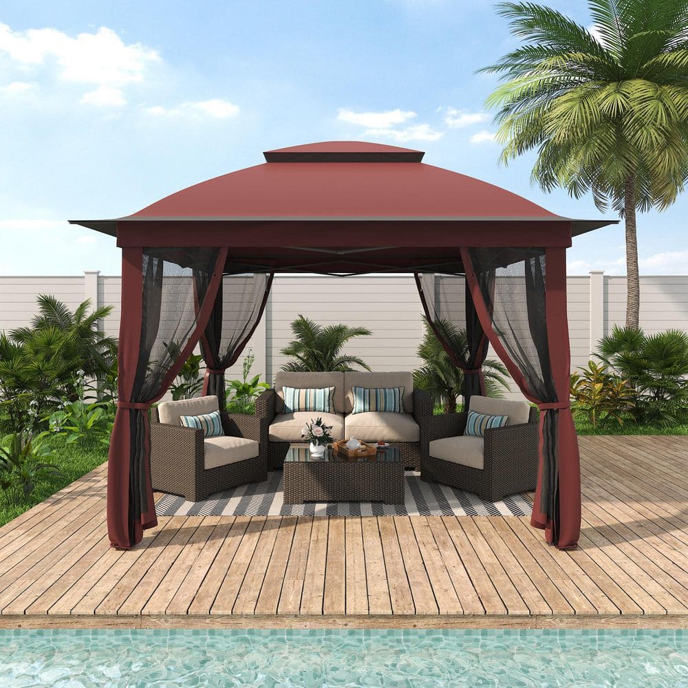 11 ft. x 11 ft. Pro Series Outdoor Instant Canopy Shelter Tent with Mosquito Netting Metal Frame Storage Bag, Red price history on PriceWatchPro