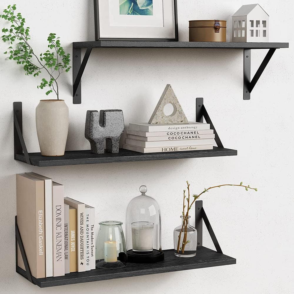 Cubilan 15.7 in. W x 5.9 in. D x 0.6 in. H Black Decorative Wall Shelf, 4  Plus 1 Tier Floating Shelves MJTZ03 - The Home Depot