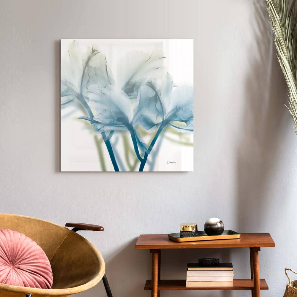 Blue Floral X-Ray Tempered Glass Wall Art, 24" x 24"