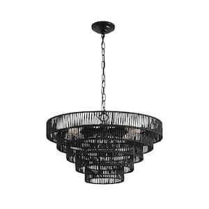 24 in. Boho 8-Light Black Rope Pendant Light Chandelier