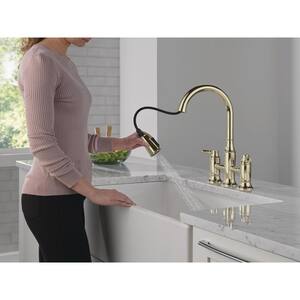 Renaldi Double Handle Bridge Kitchen Faucet in Lumicoat Polished Nickel