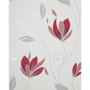 Synergy Ruby Floral Metallic Non-pasted Paper Wallpaper