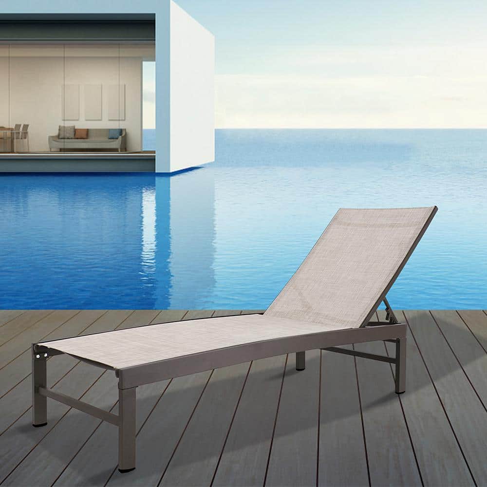 Adjustable Beige Aluminum Outdoor Chaise Lounge