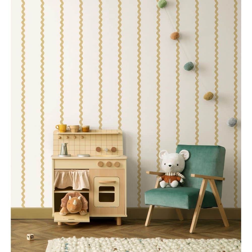 Ochre Charming Wiggle Stripe Wallpaper Print Non Woven Non-Pasted Textured Wallpaper 57 Sq. Ft. price history on PriceWatchPro
