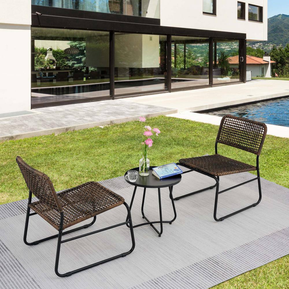 3-Piece Wicker Outdoor Patio Conversation Seating Set with Side Table for Patio, Garden and Backyard price history on PriceWatchPro