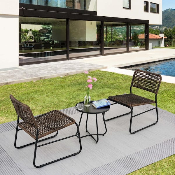 Zeus & Ruta 3-Piece Wicker Outdoor Patio Conversation Seating Set with Side Table for Patio, Garden and Backyard