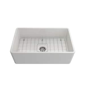 Classico White Fireclay 30 in. Single Bowl Farmhouse Apron Front Kitchen Sink with Faucet