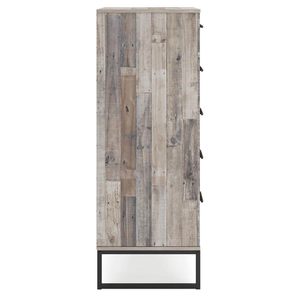 Transitional Whitewash Pine 5-Drawer Chest with Pewter-Tone Pulls