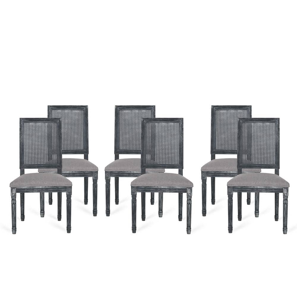 Elegant Gray Upholstered Parsons Dining Chair with Cane Back, Set of 6