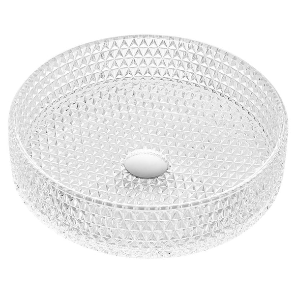 ANZZI Celeste Round Clear Glass Vessel Bathroom Sink with Faceted Pattern