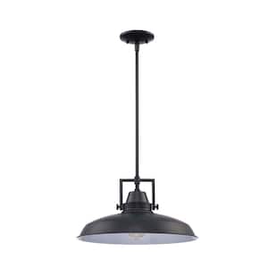 Wilhelm 16 in. 1-Light Black Industrial Farmhouse Pendant Light Fixture with Metal Shade