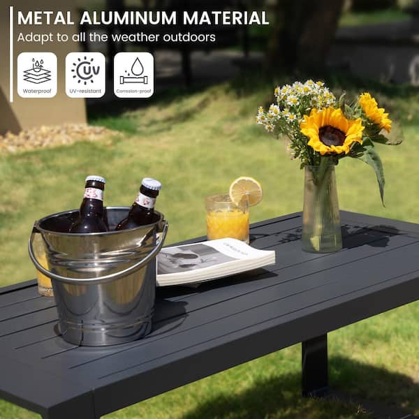 AURA OUTDOOR Outdoor Aluminum Coffee Table, All-Weather Modern 