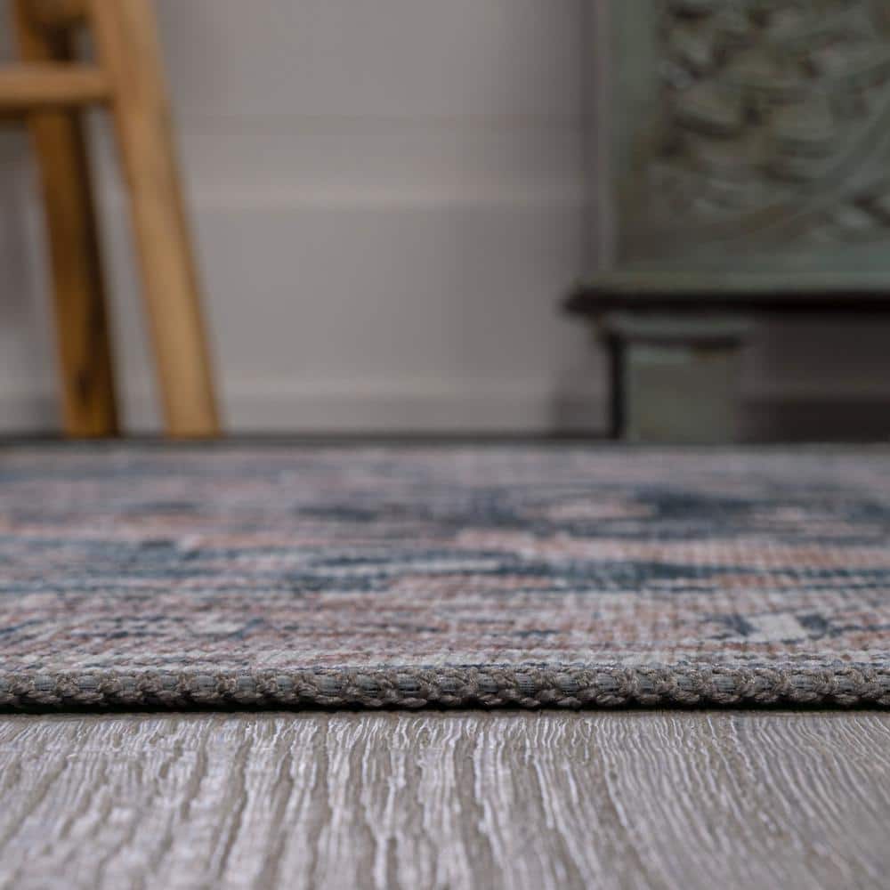 Navy and Brown Medallion Washable Chenille Area Rug 8' x 10'