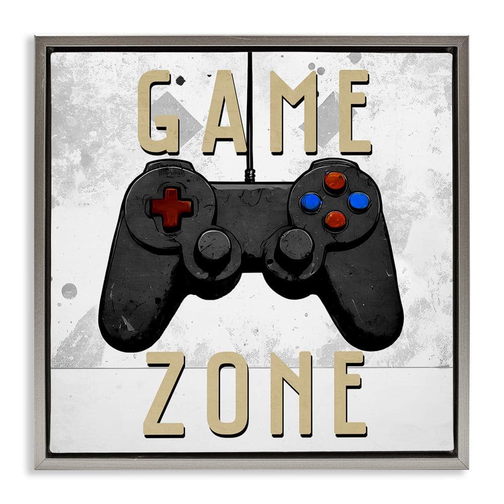 Game Zone Control Gray Framed Floater Canvas Wall Art, design by Kim Allen