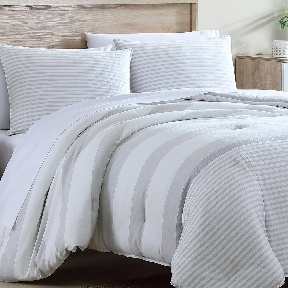 Heather Gray Twin Cotton Reversible Comforter Set with Sham