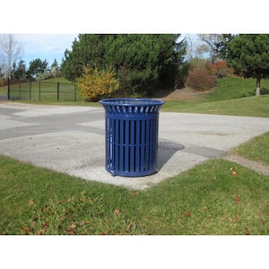 34 Gal. Blue Steel Outdoor Trash Can with Steel Lid and Plastic Liner