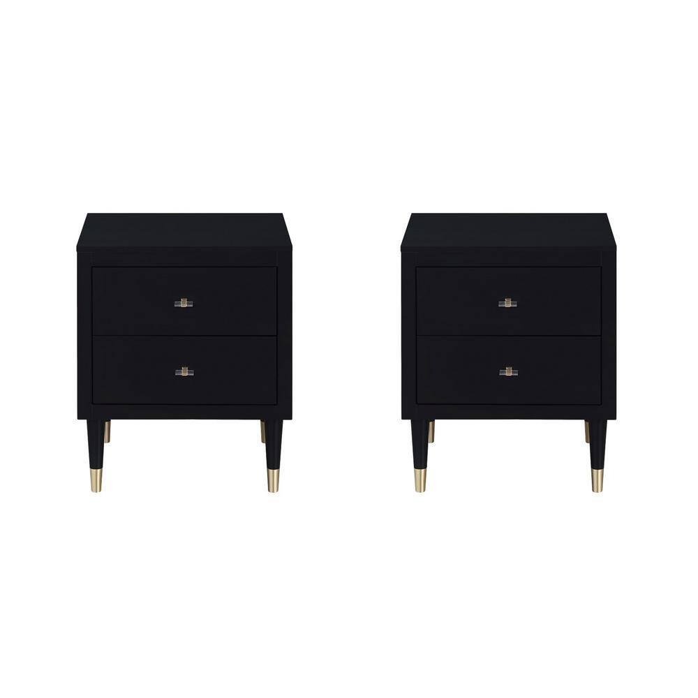 Manhattan Comfort Stanton Black 2Drawer 22 in. W Nightstand (Set of 2