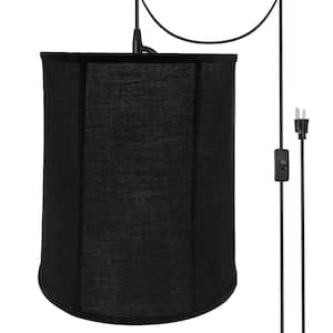 1-Light Black Plug-In Swag Pendant with Black Empire Fabric Shade
