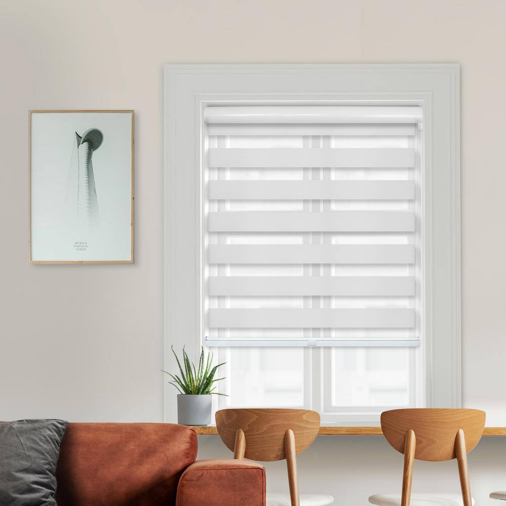 Cut-to-Size Pure White Cordless Light Filtering Dual Layer Privacy Polyester Zebra Roller Shade 50 in. W x 72 in. L price history on PriceWatchPro