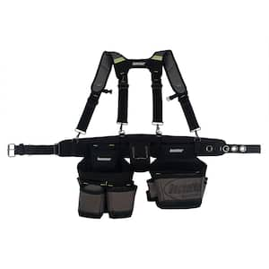 2 Bag 19-Pocket Professional High Visibility Contractor's Work Tool Belt Tool Storage Suspension Rig with Suspenders