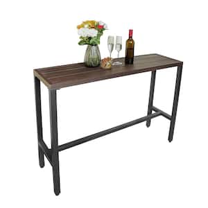 Black Metal Outdoor Dining Table with Brown wood Top for Garden, Backyard