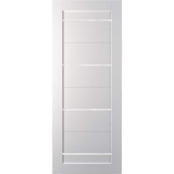 28 in. x 80 in. Mika Bianco Noble Finished with Frosted Glass Solid Core Wood Composite Interior Door Slab No Bore
