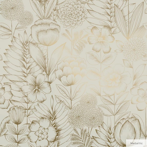 Metallic Vintage Gold Homestead Floral Vinyl Peel and Stick Wallpaper Roll (Covers 28 sq. ft.)