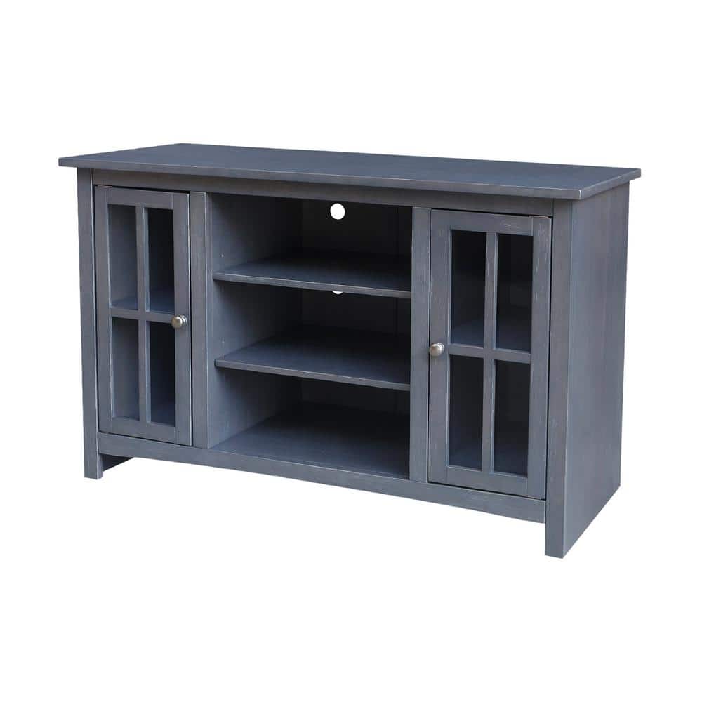 Heather Grey-Antique Solid Wood TV Stand with Cabinet Storage