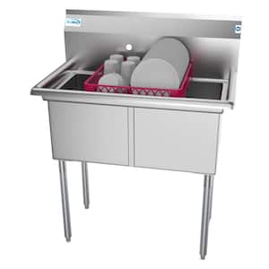 36 in. Freestanding Stainless Steel 2 Compartments Commercial Sink with Drainboard