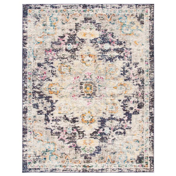 SAFAVIEH Madison Black/Gold 12 ft. x 15 ft. Border Geometric Floral Medallion Area Rug