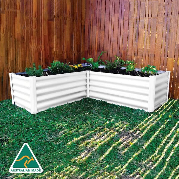 48 in. W x 48 in. D x 12 in. H Surfmist White Galvanized Steel Metal L Raised Garden Bed