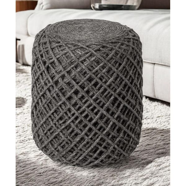 HomeRoots Gray Wool Round Ottoman