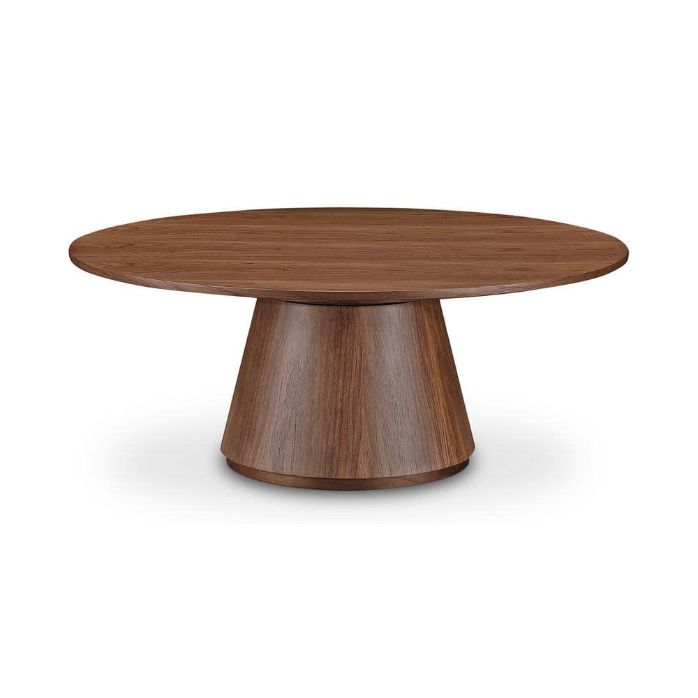 Haven 38 in. Walnut Round Wood Coffee Table with Flared Base and Walnut Veneer